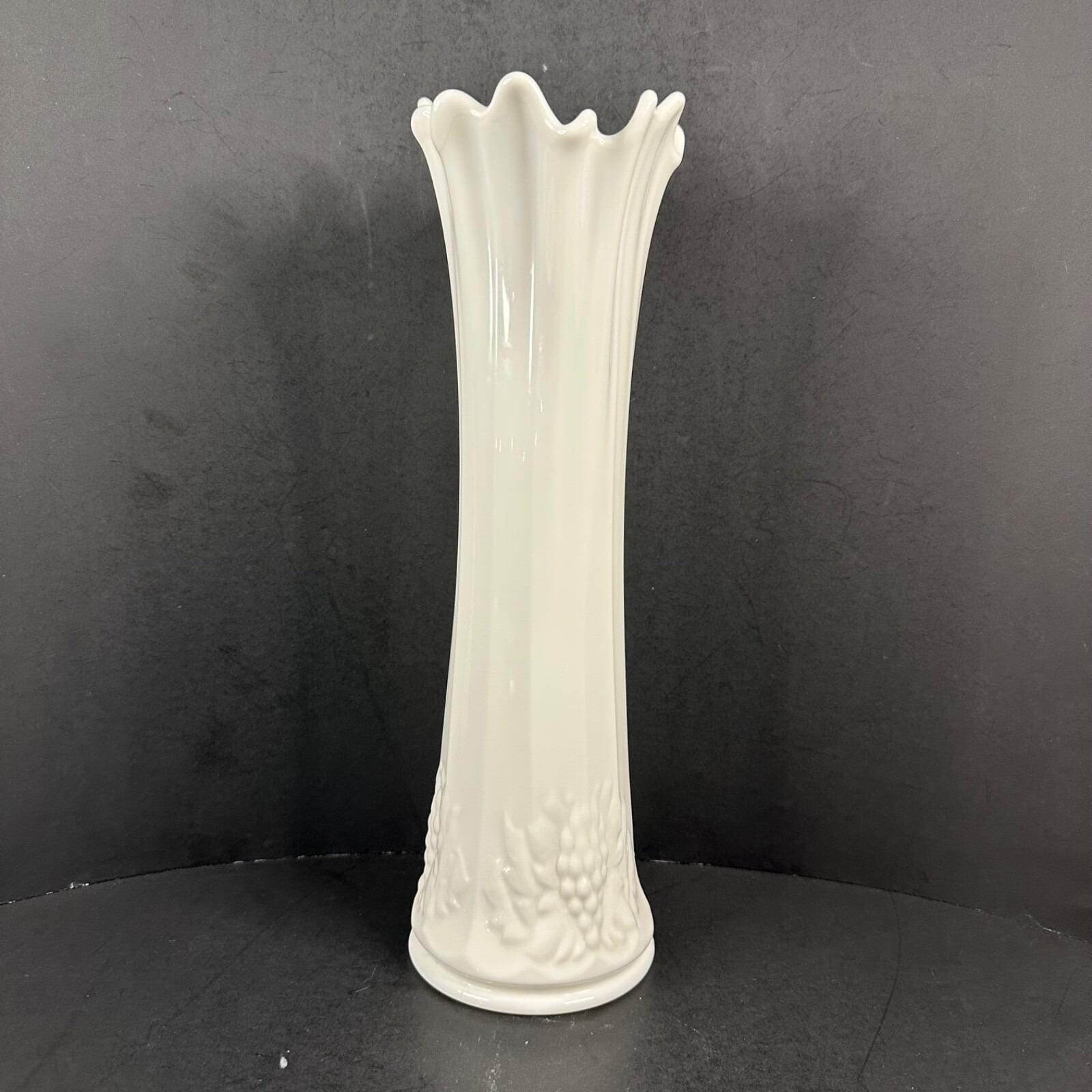 Vintage Westmoreland White Milk Glass Paneled Grape Design 15" Tall Swung Vase