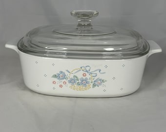 Vintage 1988-1993 Corning Ware Country Cornflower A-2-B Square Casserole Dish with Pyrex Lid