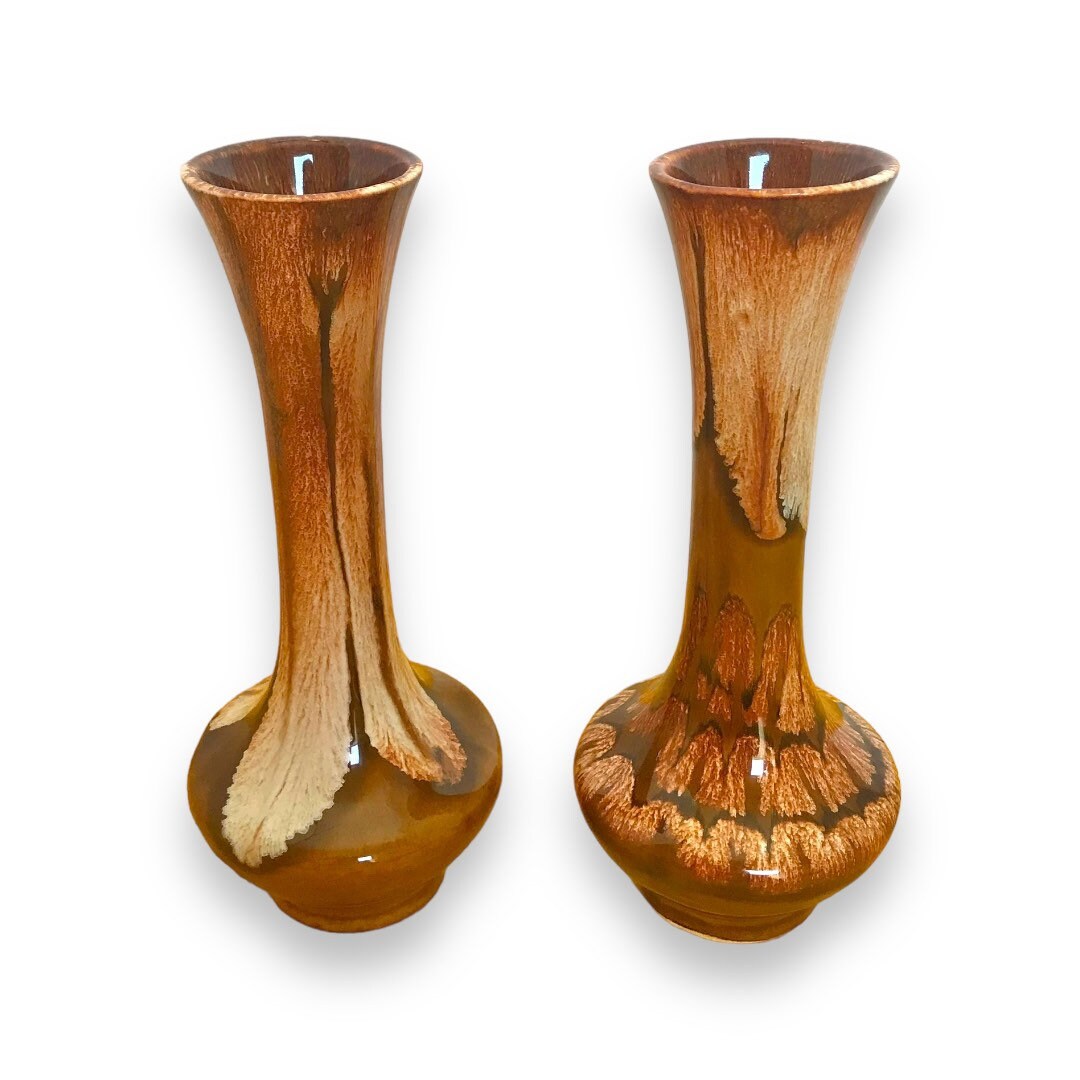 Dryden Pottery High Glaze Brown Art Deco Set of 2 Bud Vases Etsy