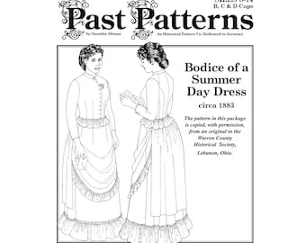 1880s Summer Dress Bodice Sewing Pattern – Gilded Age, Sz 08-14 (Digital Download) - Past Patterns 0905
