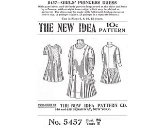 Past Patterns 5457 Download - Early 1910s Princess Dress Sewing Pattern for 8 Year Old Girl New Idea Pattern Co reproduction 10s Edwardian