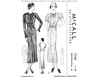 1930s Cocktail Dress Sewing Pattern - Reproduction (Bust 38") (Digital Download) | Past Patterns 7740
