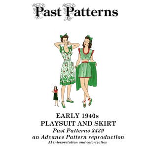 Past Patterns 3439 Download - Early 1940s Playsuit and Skirt Sewing Pattern bust 34 b34 Advance Pattern Co reproduction 40s WWII era