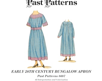 Past Patterns 8607 Download - Early 20th Century Bungalow Apron Sewing Pattern bust 36 b36 New Idea Pattern Company reproduction 1910s 1920s