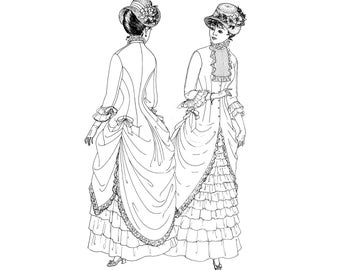 Past Patterns 0904 - 1880s Polonaise and Walking Skirt Sewing Pattern Multi-Sized 10-20 for bust sizes 32-42 80s Late 19th Century
