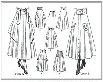 Puede incluir: Un patrón de costura vintage para una falda de tres o cuatro piezas para mujer. El patrón incluye un corte de cinturón profundo, bolsillos cortados y una túnica circular en dos longitudes. El patrón es de Ladies' Home Journal Patterns y data del 1 de enero de 1985.
