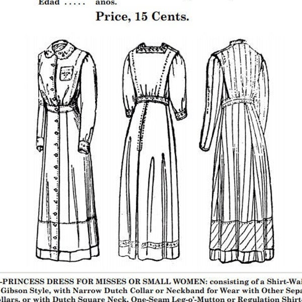 Past Patterns 4416 Download - 1890s Semi-Princess Dress Sewing Pattern bust 35 b35 Butterick Publishing Co Reproductions 90s Late Victorian