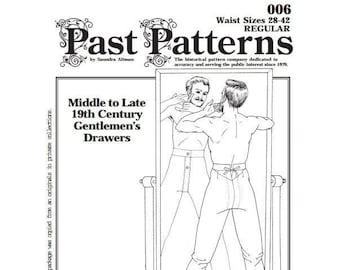 Past Patterns 0006 - Mid 19th Century Mens Drawers Sewing Pattern Past Patterns original Waist Sizes 28-42 1850s 1860s 50s 60s