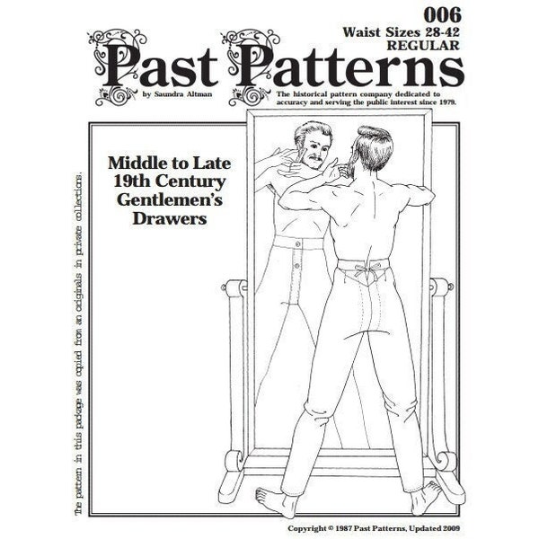 Past Patterns 0006 Download - Mid 19th Century Mens Drawers Sewing Pattern Past Patterns original Waist Sizes 28-42 1850s 1860s 50s 60s