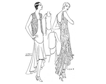 Past Patterns 4998 - Late 1920s Slip On Evening Frock Sewing Pattern bust 36 b36 Pictorial Pattern Co reproduction Flapper Era