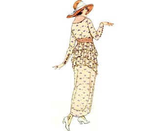 1910s Dress Sewing Pattern: Edwardian Two-Piece Skirt, Bust 34 | Past Patterns 8159