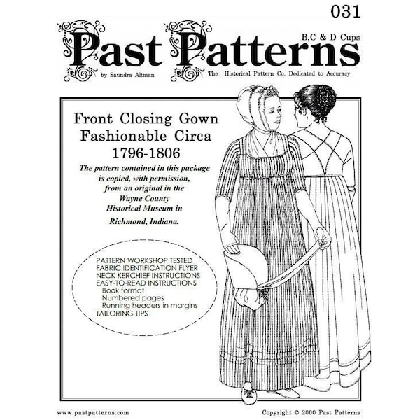 Past Patterns 0031 Download - 1790s Gown Sewing Pattern Past Patterns original Front Closing Sized 08-14 90s 1800s 00s