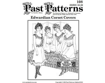 Past Patterns 0108 Download - Edwardian Corset Cover Sewing Pattern | 1900s Lingerie | Bust Sizes 33-41 | 4 Variations | A0 A4 8.5x11 PDFs