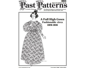 Frühere Muster 0003 Downloads - 1800er Jahre Schnittmuster - Authentisches Regency-Kleid A0 A4 PDFs im Format 8.5x11