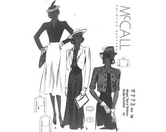Past Patterns 9772 Download - Late 1930s Bolero Jacket Pattern bust 34 b34 waist 28 w28 McCall Pattern Co reproductions | A0 A4 8.5x11 PDFs