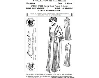 Past Patterns 3139 Download - Early 1910s Princess Gown Sewing Pattern Bust Size 38" | A0 A4 8.5"x11" format PDFs |  McCall reproduction