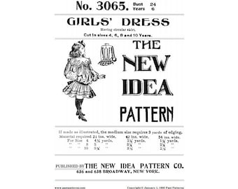 1900s Girls Dress Sewing Pattern: Edwardian Style, Size Age 6 (Digital Download) | Past Patterns 3065