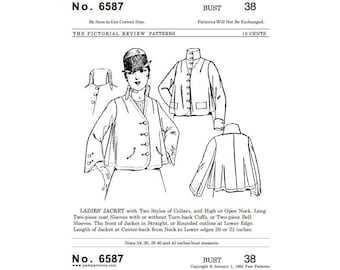 Past Patterns 6587 Download - Edwardian Ladies Jacket Sewing bust 38 b38 Pattern Pictorial Review reproduction 1910s 10s