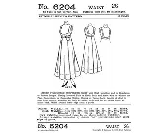 Past Patterns 6204 - Edwardian Five-Gored Skirt Pattern Waist 36 w36 Pictorial Review Sewing Pattern Reproduction 1900s 00s 1910 1910s