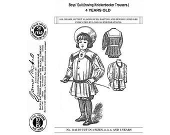1907 Edwardian Boys Suit Sewing Pattern – McCall 1445 Reproduction (Age 4) - Past Patterns 1445