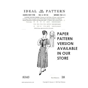 Past Patterns 8340 Download - 1920s House Dress Sewing Pattern Bust Size 38" | A0 A4 8.5"x11" format PDFs | Montgomery Wards Reproduction