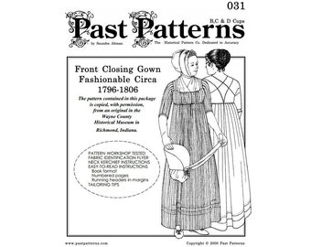 Past Patterns 0031 Downloads - 1790s Front Closing Gown PDF Pattern | Sizes 22-26 Bust 44-48 | A0 A4 8.5x11 36" Formats | | Living History