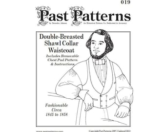 Past Patterns 0019 Download - Chest 34-46 Mid-19th Century Waistcoat Sewing Pattern | Civil War & Victorian Vest | Historical Menswear PDF