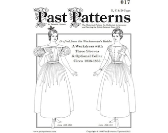 Past Patterns 0017 Downloads - Authentic 1830s Workdress Pattern, Historical Pioneer Dress Sizes 08-14, A0, A4, 8.5x11, 36-inch wide formats