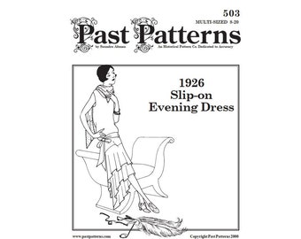 Patrones anteriores 0503 Descargas - Patrón de vestido de noche sin cordones de mediados de la década de 1920 Tallas 08-20 / A0 A4 8.5x11 Descargas PDF / Moda vintage de la década de 1920