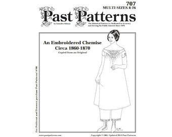 Past Patterns 0707 Download - 1860s Yoked Chemise Sewing Pattern Sizes 08-26 Bust 32-48 | A0 A4 8.5x11 format PDFs | Historical Reproduction