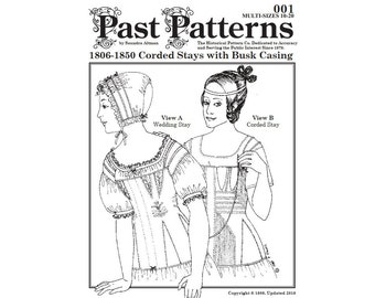 Past Patterns 0001 Downloads - 1800s Corded Stays – Historical Corset Pattern | Regency & Early Victorian Undergarment A0, A4, 8.5x11 PDFs