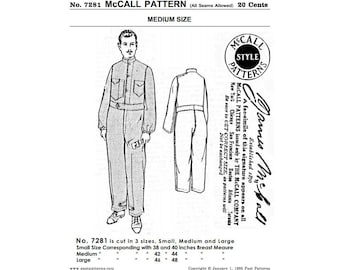 Past Patterns 7281 Downloads - 1910s Men's Overall Suit Pattern PDF | WWI Workwear Reproduction | A0/A4/US/36" Formats | Sizes 42-44