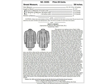 Past Patterns 3335 Download - 1890s Butterick Mens Shirt Sewing Pattern neck sizes 15-16 Butterick Pattern Company reproduction 90s Gilded