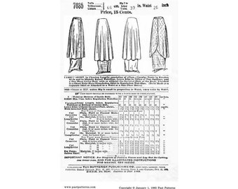 Past Patterns 7035 Downloads - 1910s Ladies Skirt | Butterick Reproduction | A0, A4, 8.5x11, 36-inch | Waist 26" | Edwardian Tunic Skirt