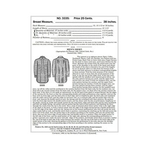 May include: A vintage sewing pattern for a men's shirt. The pattern includes instructions and diagrams for cutting and sewing the shirt. The pattern is for sizes 32, 34, 36, 38, 40, 42 and 46 inches, breast measure.