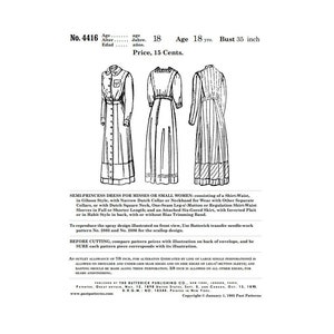 Past Patterns 4416 Download - Early 1900s  Semi-Princess Dress Sewing Pattern bust 35 b35 Butterick Publishing Co Reproductions 90s
