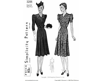 Past Patterns 3288 Download - Late 1930s Dress with Scalloped Yoke Sewing Pattern bust 44 b44 Simplicity Pattern Co reproduction Depression
