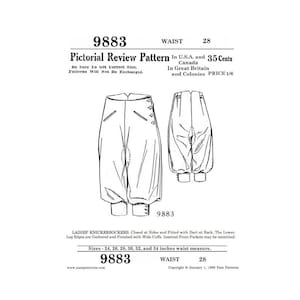 Past Patterns 9883 Download - Early 1920s Ladies Knickerbockers Pattern Waist 36 w36 Pictorial Review Vintage reproduction A0 A4 8.5x11 PDFs