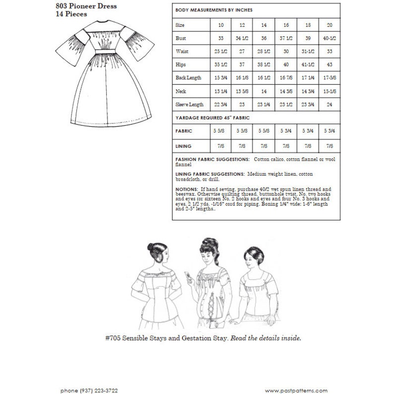 Past Patterns 0803 - 1850s Round Pioneer Dress Sewing Pattern an original design bust 33-40 1/2 Everyday Dress 50s 1860s 60s image 3