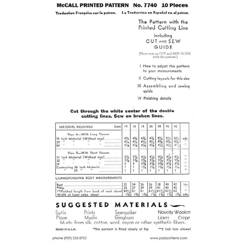 Past Patterns 7740 Download - 1930s Cocktail Dress Sewing Pattern Bust ...
