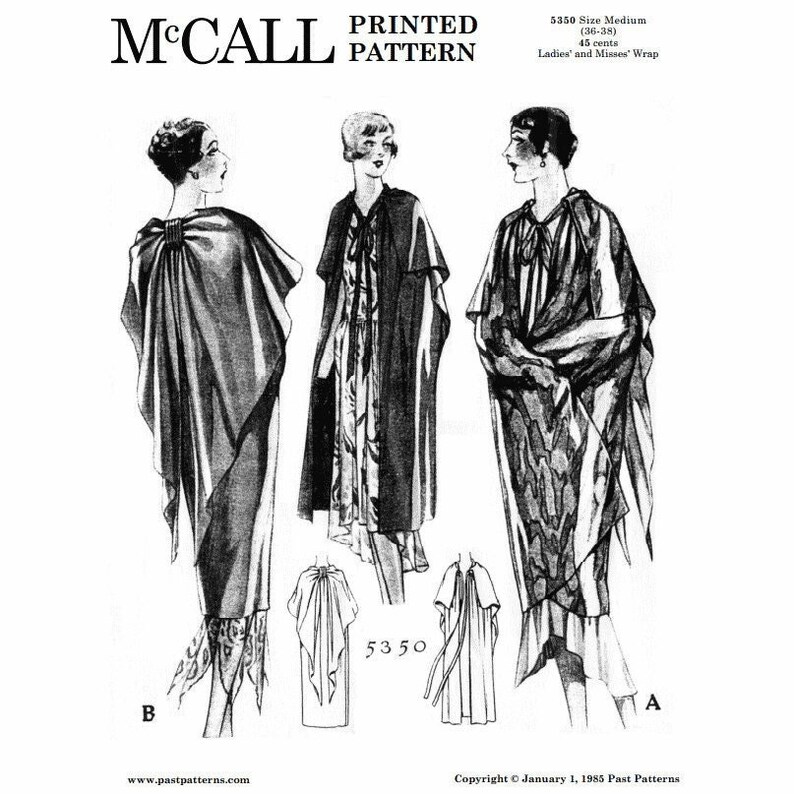 Past Patterns 5350 - 1920s Ladies Evening Wrap Bust 36-38 B36-38 ...