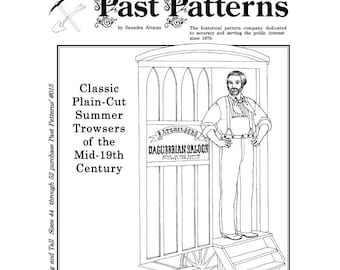 Past Patterns 0014 Downloads | Mid-19th Century Men's Summer Trousers PDF | Civil War Era Pattern 1840-1870 | Sizes 28-42 | A0/A4/8.5x11/36"