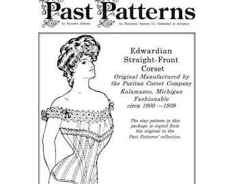 Past Patterns 0106 Download - Early 1900s Straight Front Corset Sewing Pattern | Edwardian S-Bend Corset | Bust 32-48 | A0 A4 8.5x11 PDFs