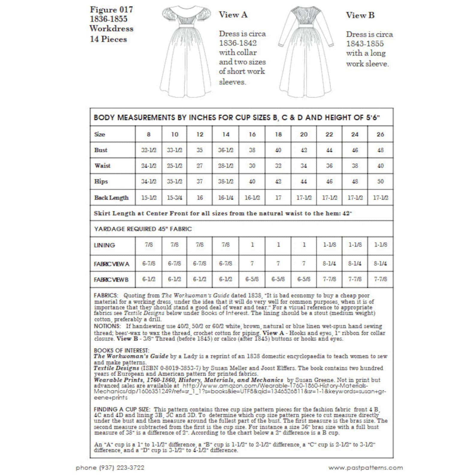 Past Patterns 0017 - 1830s Workdress Sewing Pattern | Jacksonian Era ...