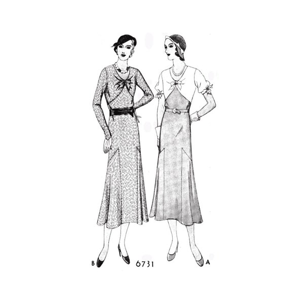 Past Patterns 6731 Download - 1930s Bow Tie Dress Sewing Pattern bust 34 b34 McCall reproduction depression era 30s prohibition times