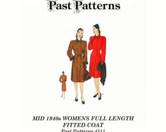 Schnittmuster für einen taillierten Mantel im Stil der 1940er Jahre – Vogue-Spezialdesign, Brustumfang 81 cm (Digitaler Download) – Past Patterns 4511