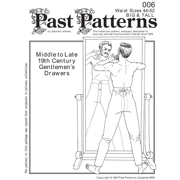 Past Patterns 0006 Download - Mid 19th Century Mens Drawers Sewing Pattern Past Patterns original Waist Sizes 44-52 1850s 1860s 50s 60s