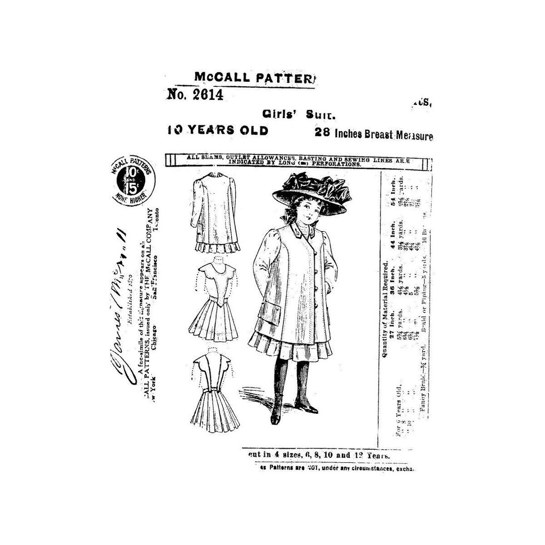 Past Patterns 2614 Download - Early 1900s Girls Suit Sewing Pattern for ...