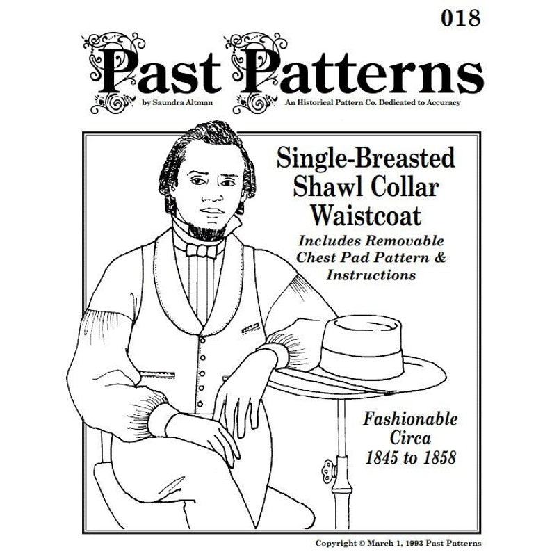 Men’s Vintage Reproduction Sewing Patterns     Late 1840s Summer Waistcoat Sewing Pattern Past Patterns original Single Breasted Chest sizes 34-38 40-46 48-54 40s 1850s 50s  AT vintagedancer.com