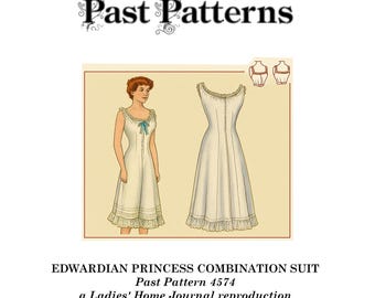 Past Patterns 4574 download - Edwardian Princess Combination Suit – Authentic 1900s Sewing Pattern reproduction A0 A4 8.5x11 formats
